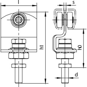 Schéma pojezdového produktu HELM na posuvné dveře - jednopárový s otočným šroubem
